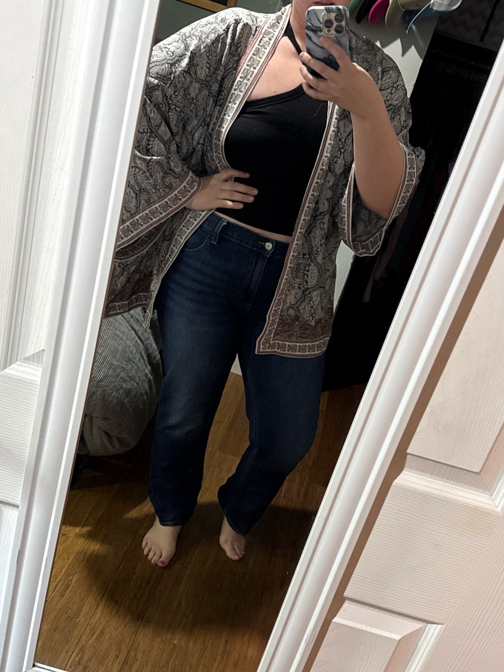 Max Studio Neutral Paisley Kimono Cardigan